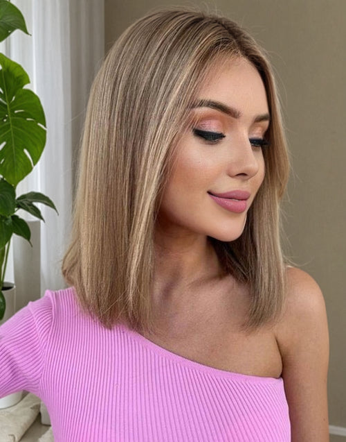 12” Highlight Ash Blonde Straight Bob 13x4 Lace Wig