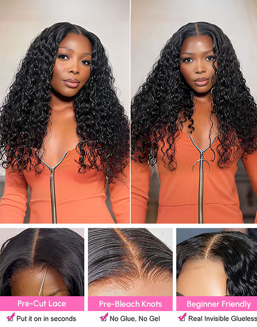 16"-26" Water Wave Lace Wig Glueless Human Hair Wig