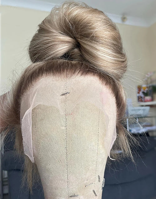 Cela-Updo Preplucked 360 Lace Highlight Blonde And Brown Beautiful Balayage Full Lace Human Hair Wig