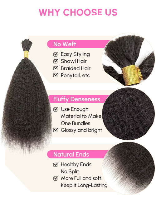 Kinky Straight Bulk Hair for Braiding No Weft Faux Braiding Hair Extensions 12A for Boho Braids