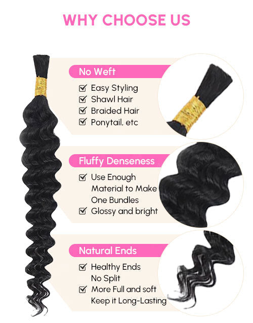 Loose Deep Bulk Human Hair for Braiding No Weft 12A Human Hair Extensions for Boho Braids