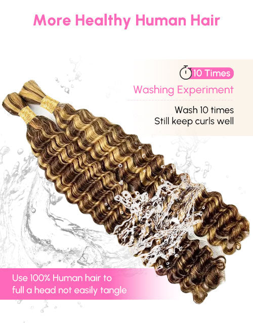 Highlight Honey Brown Deep Wave Hair Bulk Braiding Hair for Human Hair Extensions for Micro braiding No Weft 12A
