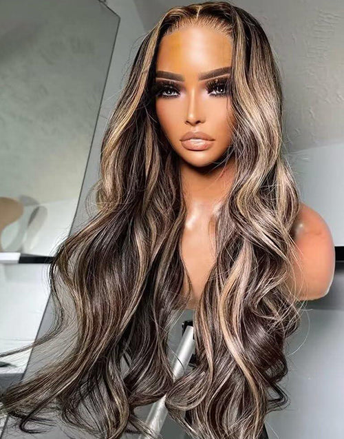 Lara- Gluless Pull Go Freetress Cap 13x5 Lace Wig Mixed Honey Blonde Wavy Wig Human Hair
