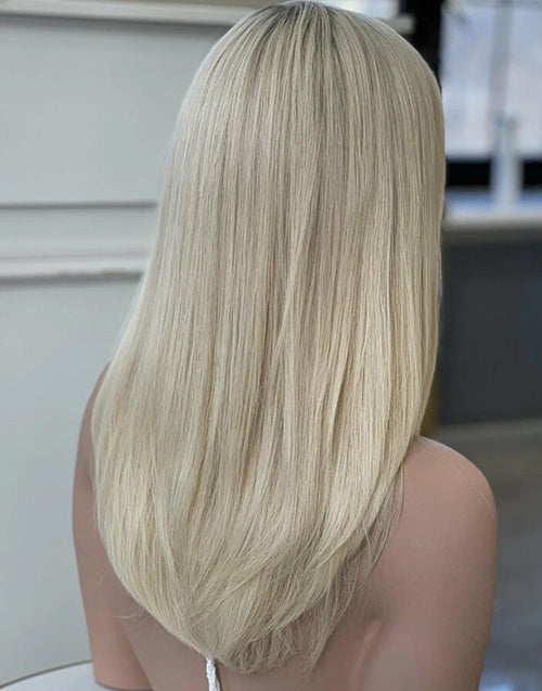 16" 24" Ombre Blonde Straight Layered Wig With Curtain Bangs 13x4