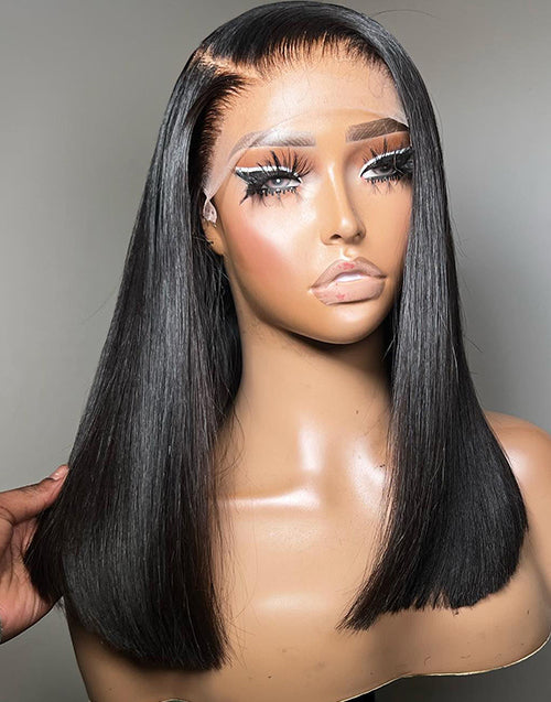 Holly- Glueless Chocolate Brown/Natural Black Long Bob Cut Wig 13x4 Lace Front Wigs Straight Bob Wig Human Hair