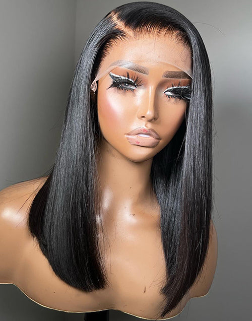 Holly- Glueless Chocolate Brown/Natural Black Long Bob Cut Wig 13x4 Lace Front Wigs Straight Bob Wig Human Hair