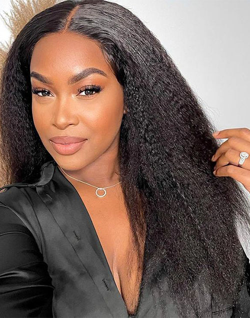 18" Kinky Straight Thin V Part Machinemade Wig No Leave-Out