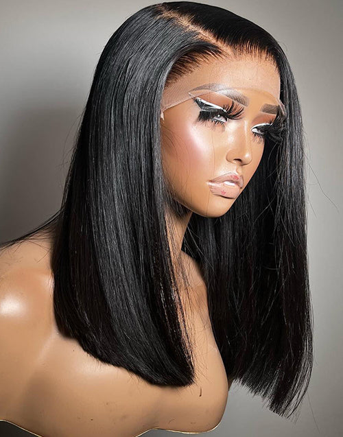 Holly- Glueless Chocolate Brown/Natural Black Long Bob Cut Wig 13x4 Lace Front Wigs Straight Bob Wig Human Hair
