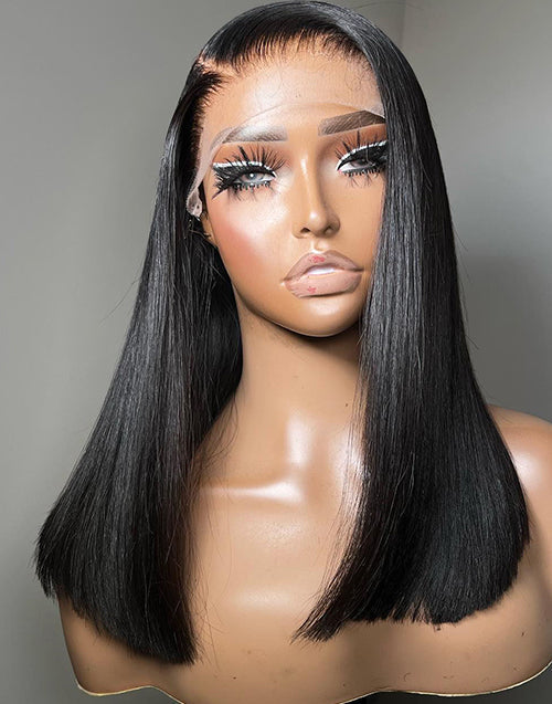 Holly- Glueless Chocolate Brown/Natural Black Long Bob Cut Wig 13x4 Lace Front Wigs Straight Bob Wig Human Hair