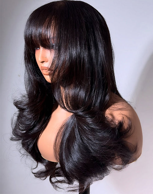 Wynn- Glueless Pull Go Wig Butterfly Style Wig With Bangs Loose Wavy Wig Pre Cut Lace Wig
