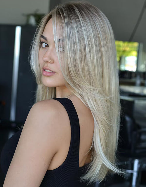 18" Ombre Highlight Blonde Layered Straight 5.5x5.5 Lace Glueless Wig For Women