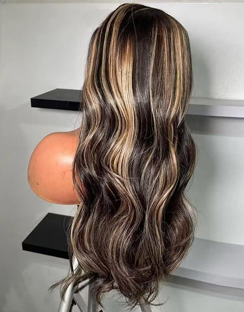 Lara- Gluless Pull Go Freetress Cap 13x5 Lace Wig Mixed Honey Blonde Wavy Wig Human Hair