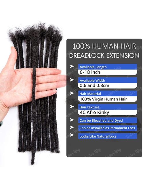 #613 Human Hair Dreadlocks 4C Instant Permanent Locs Extensions Afro Dreads 0.6cm (8-18 Inch)