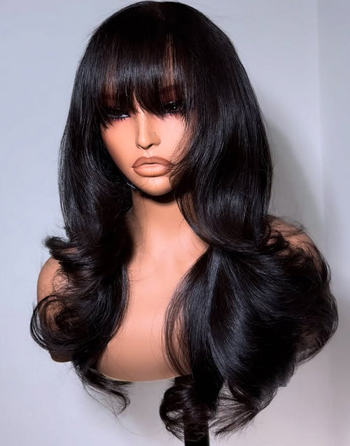 Wynn- Glueless Pull Go Wig Butterfly Style Wig With Bangs Loose Wavy Wig Pre Cut Lace Wig