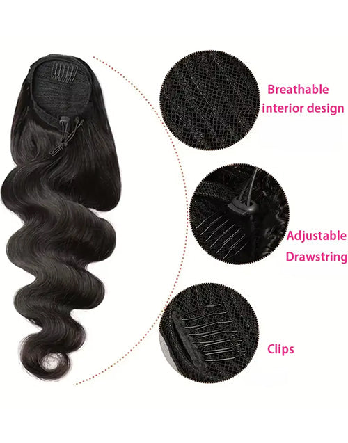 Body Wave Drawstring Ponytail Human Hair Extensions Clip In For Women