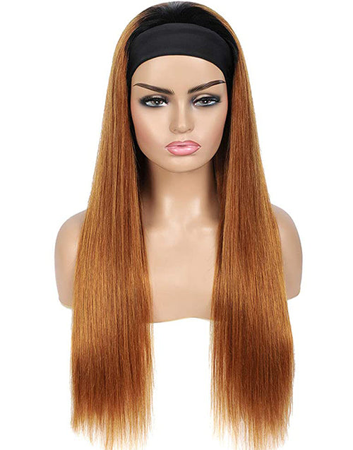 T1B/30 Straight Headband Wig Human Hair Beginner Friendly Wig Easily Do High Ponytail/Bun By Yourself