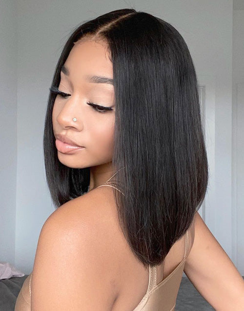 Elvira- Glueless HD Lace Pre cut 13x4 Short Blunt Cut Bob Lace Wig 4x4 Brazilian Remy Straight Hair Wigs
