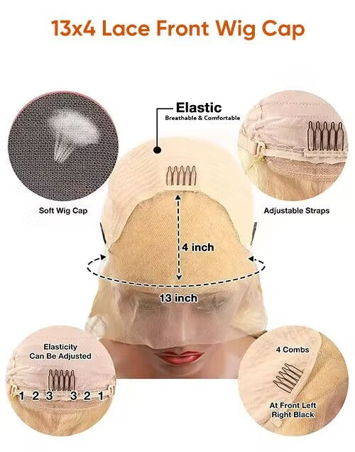 13x4 lace front wig cap with detailed features and measurements.