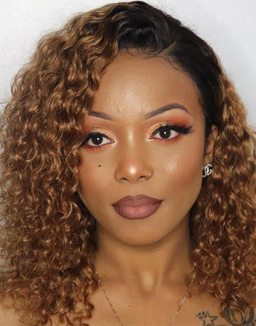 18" T1B/30 Water Wave 13x4 Lace Front Wig Glueless Human Hair Wig