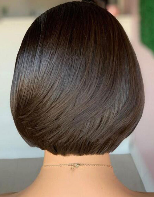 Leona- Mature Boss Straight Pixie Cut Wig With Swept Bangs Pre Cut Lace Glueless Wig