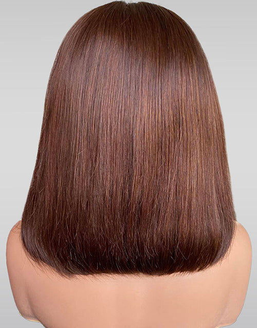 Brown/Burgundy/Black Color Layer Cut Straight Bob 5x5 Lace Glueless Wigs With Bangs
