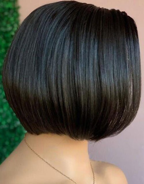 Leona- Mature Boss Straight Pixie Cut Wig With Swept Bangs Pre Cut Lace Glueless Wig