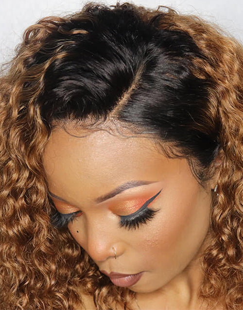 18" T1B/30 Water Wave 13x4 Lace Front Wig Glueless Human Hair Wig