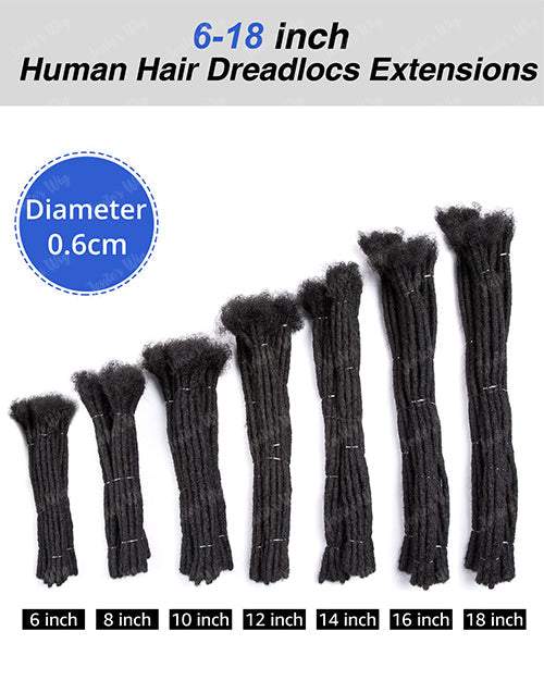 #613 Human Hair Dreadlocks 4C Instant Permanent Locs Extensions Afro Dreads 0.6cm (8-18 Inch)