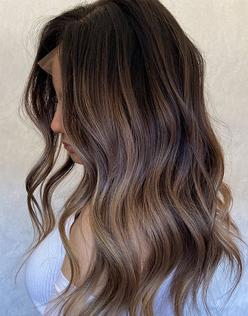 Hedy-Mushroom Brown And Blonde Balayage Wavy 13x4 Lace Front Glueless Wigs Human Hair