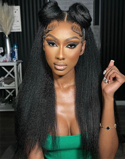 Invisi Strap 360 Skin Lace Frontal Kinky Straight Wig Pre Everything Wig Natural Look
