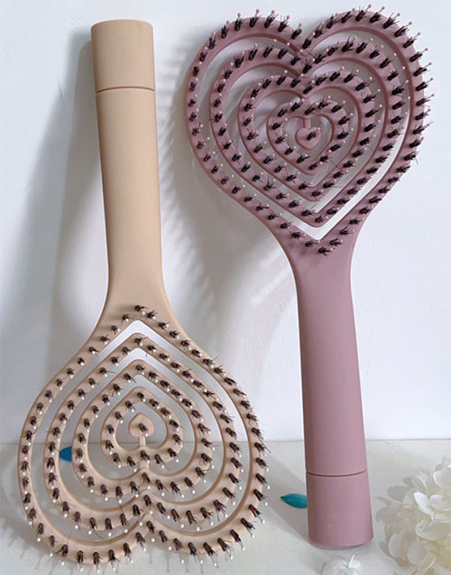 Heart Brush Detangling Hairbrush Soft Boar Bristle Curved Vented Hair Brush for Women for Thick Long Short Wet or Dry Hair