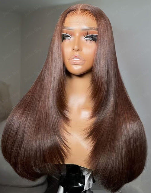 Dana- Pre Everything Layer Cut Chocolate Brown Hair Silky Straight 9x6 Glueless Human Hair Wig