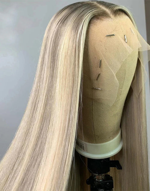 Yuli-Super Deal Ombre Golden Blonde Balayage Brown Highlight Straight 13x6 Lace Front Wig Medium Cap Size Limited