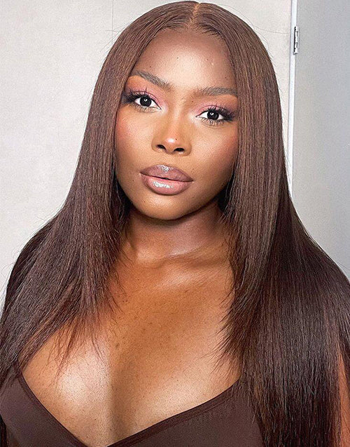 16" Brown Straight 9x6 Pre Cut Lace Wig+12" Highlight Brown Bob Wavy 13x5 Pre Cut Lace Wig With Bangs