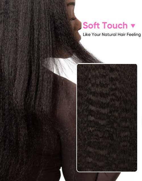 Kinky Straight Ultra-thin PU Weft Seamless Clip in Human Hair Hair Extensions Natural Black 7Pcs