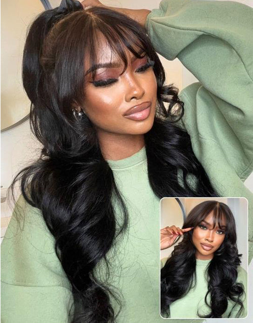 20"=18" 13x5 Pre Cut Lace Glueless Body Wave Wig With Bangs