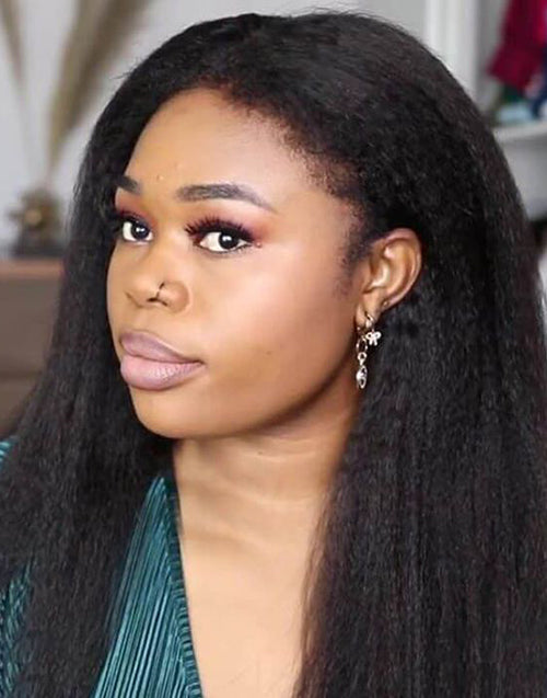 Kinky Straight Full Lace Wig With 4C Hairline Edge Human Hair Wigs Can Be Ponytail/Bun