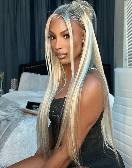 18"-24" Ombre Golden Blonde Brown Highlight Straight 13x4 Lace Wig