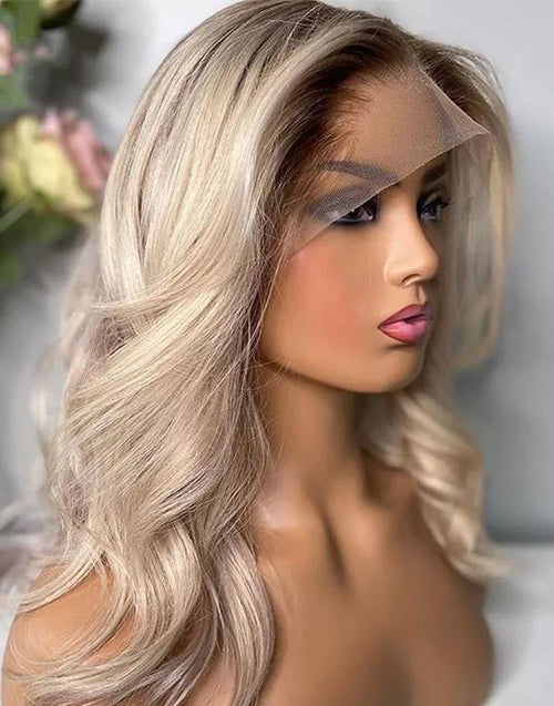 Nancy-Ombre Ash Blonde Wavy 13x4 Lace Front Wig Glueless Human Hair Wig
