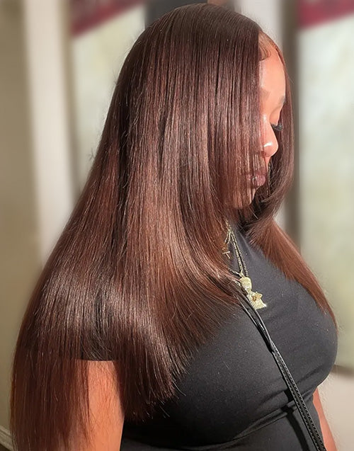 16" Brown Layered Cut Glueless Straight Wig 9×6 Pre Cut Lace Flash Deal