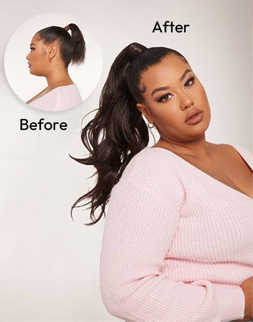 Body Wave Real Human Hair Ponytail Extension Wrap Around Long Clip in Wavy Ponytail Hair Extensions for Women