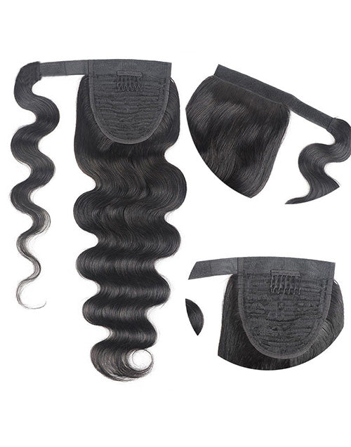 Body Wave Real Human Hair Ponytail Extension Wrap Around Long Clip in Wavy Ponytail Hair Extensions for Women