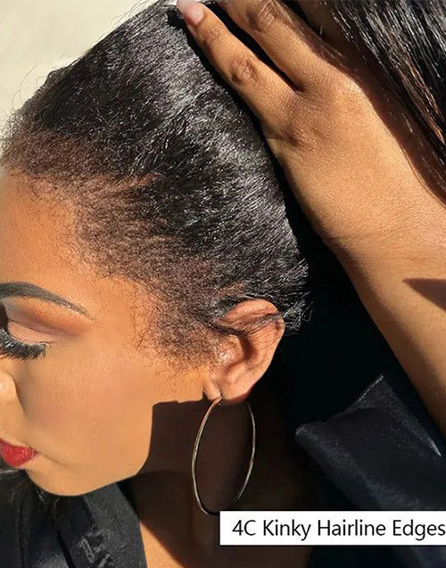 Kinky Straight Full Lace Wig With 4C Hairline Edge Human Hair Wigs Can Be Ponytail/Bun