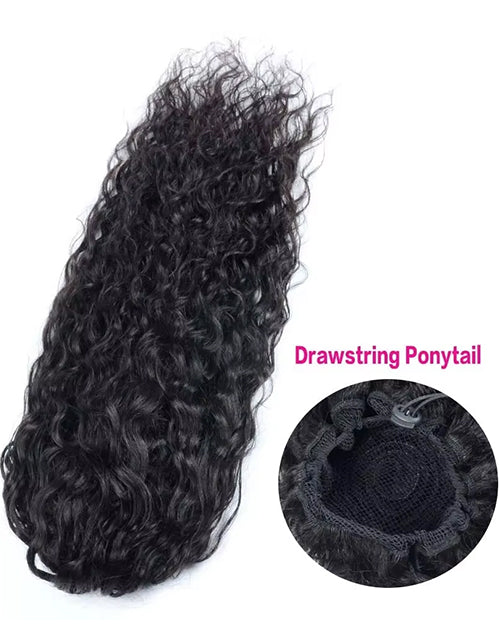 Water Wave Drawstring Ponytail Human Hair Clip in Hair Extension Ponytail For Women