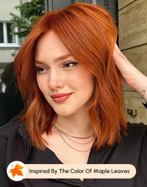 Maple-Copper Red 13X4 Lace Front Bob Wig Desert Red 5.5X5.5 Human Hair Wig