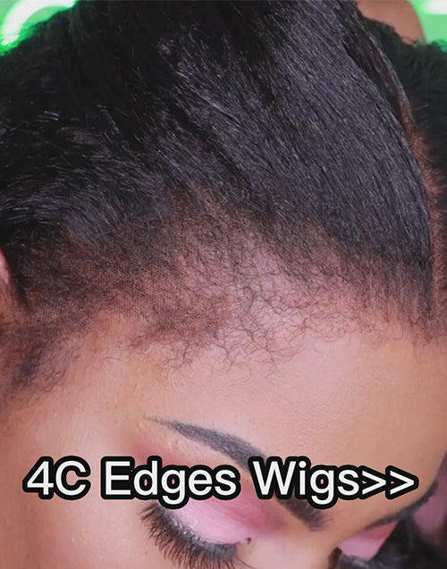 Kinky Straight Full Lace Wig With 4C Hairline Edge Human Hair Wigs Can Be Ponytail/Bun