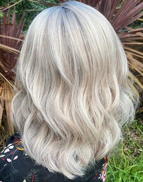 14" 16" Platinum Ash Blonde Wavy Bob Glueless Wig