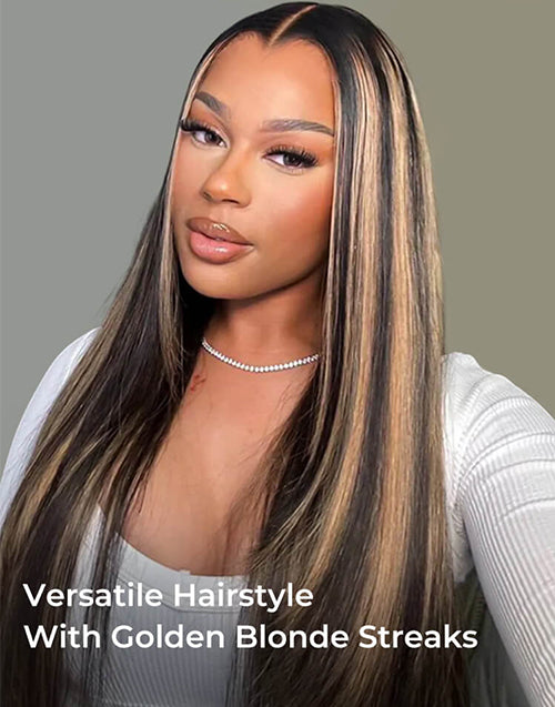 M Shaped Hairline Highlight Honey Straight 13x5 Pre Cut Lace Wig For Women