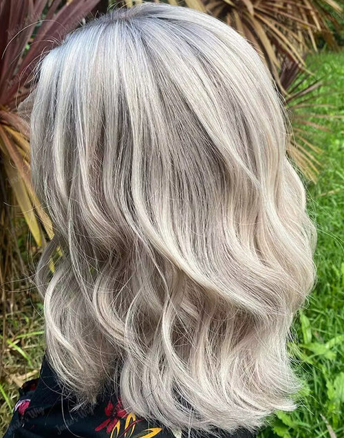 14" 16" Platinum Ash Blonde Wavy Bob Glueless Wig