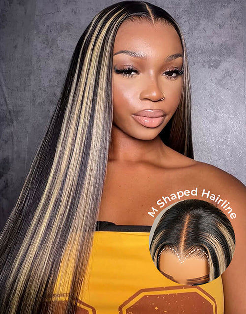 M Shaped Hairline Highlight Honey Straight 13x5 Pre Cut Lace Wig For Women